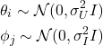 \begin{align*}\theta_{i} \sim \mathcal{N}(0, \sigma_{U}^{2}I) \\\phi_{j} \sim \mathcal{N}(0, \sigma_{I}^{2}I)\end{align*}